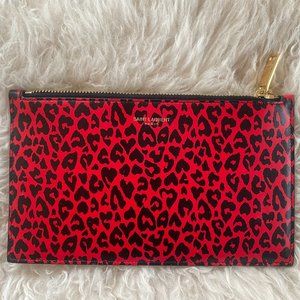 Saint Laurent Rouge Leopard Printed Calfskin Leather Medium Pouch